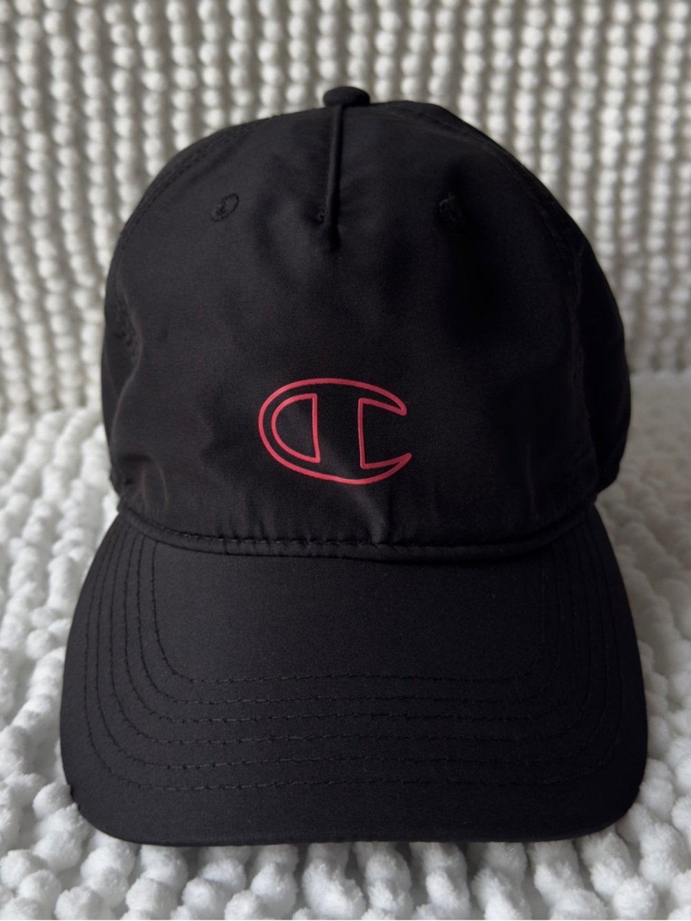 Champion Black Hat with Pink Logo Outline